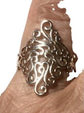 .925 Sterling Silver Ring W/Intricate Filigree Swirl Design Statement Piece Sz 9